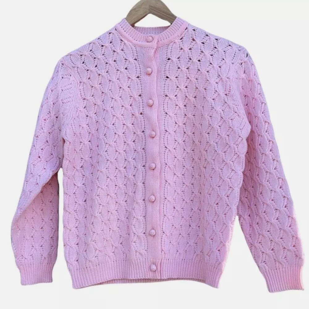 Vintage crochet pink cardigan